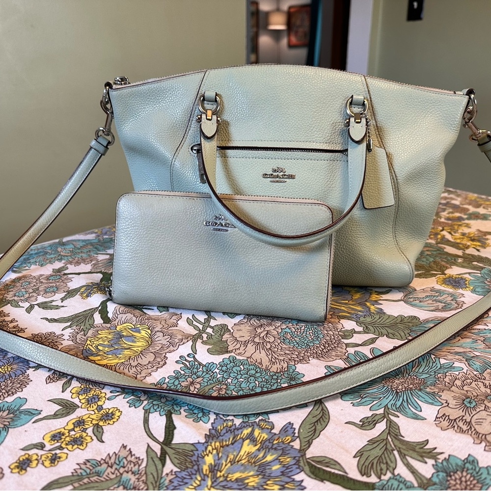 Coach sage green Prairie satchel handbag and wallet